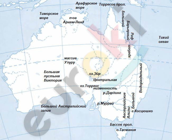 Рельеф австралии 7 класс контурная карта