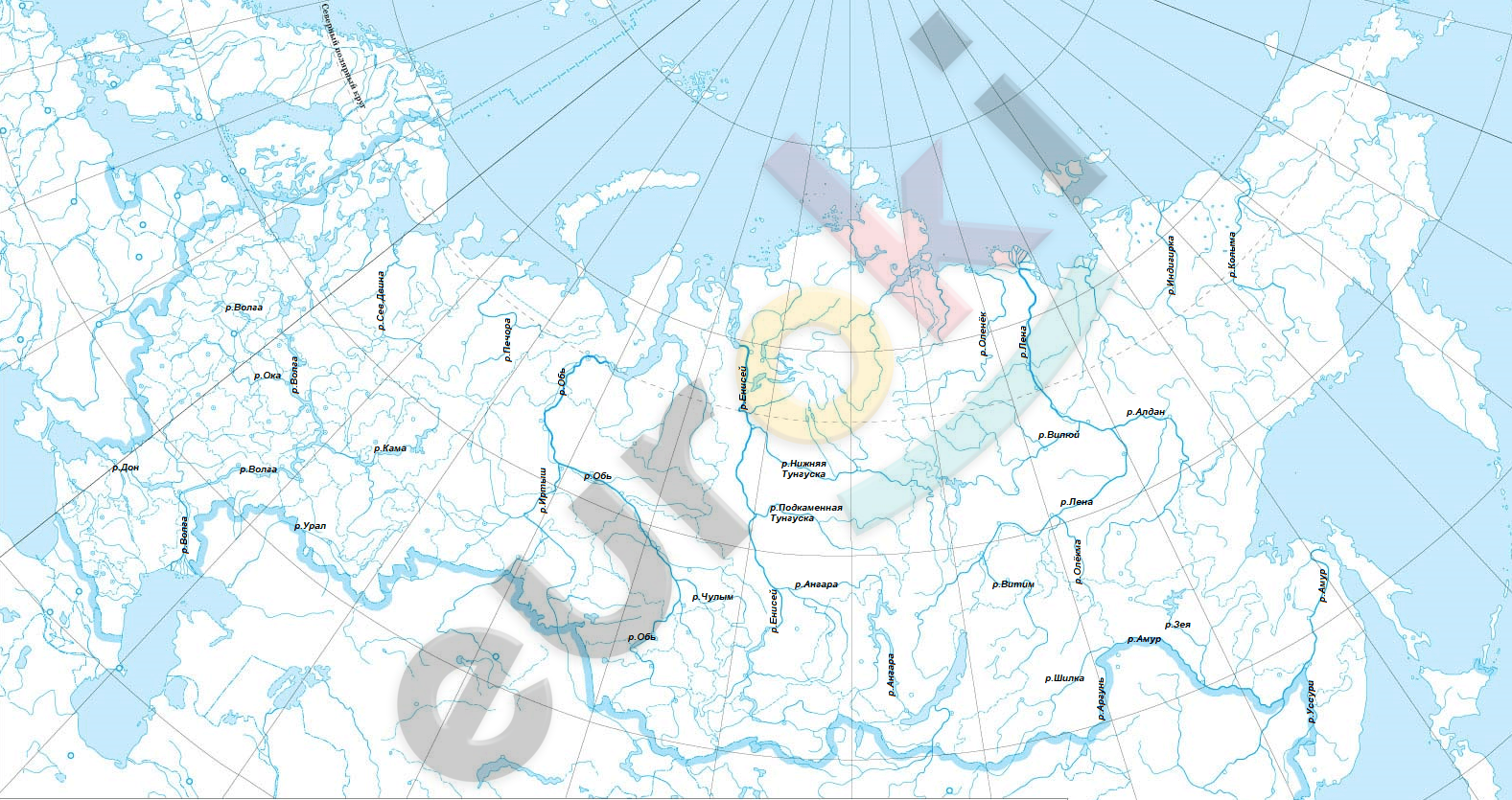 реки на контурной карте