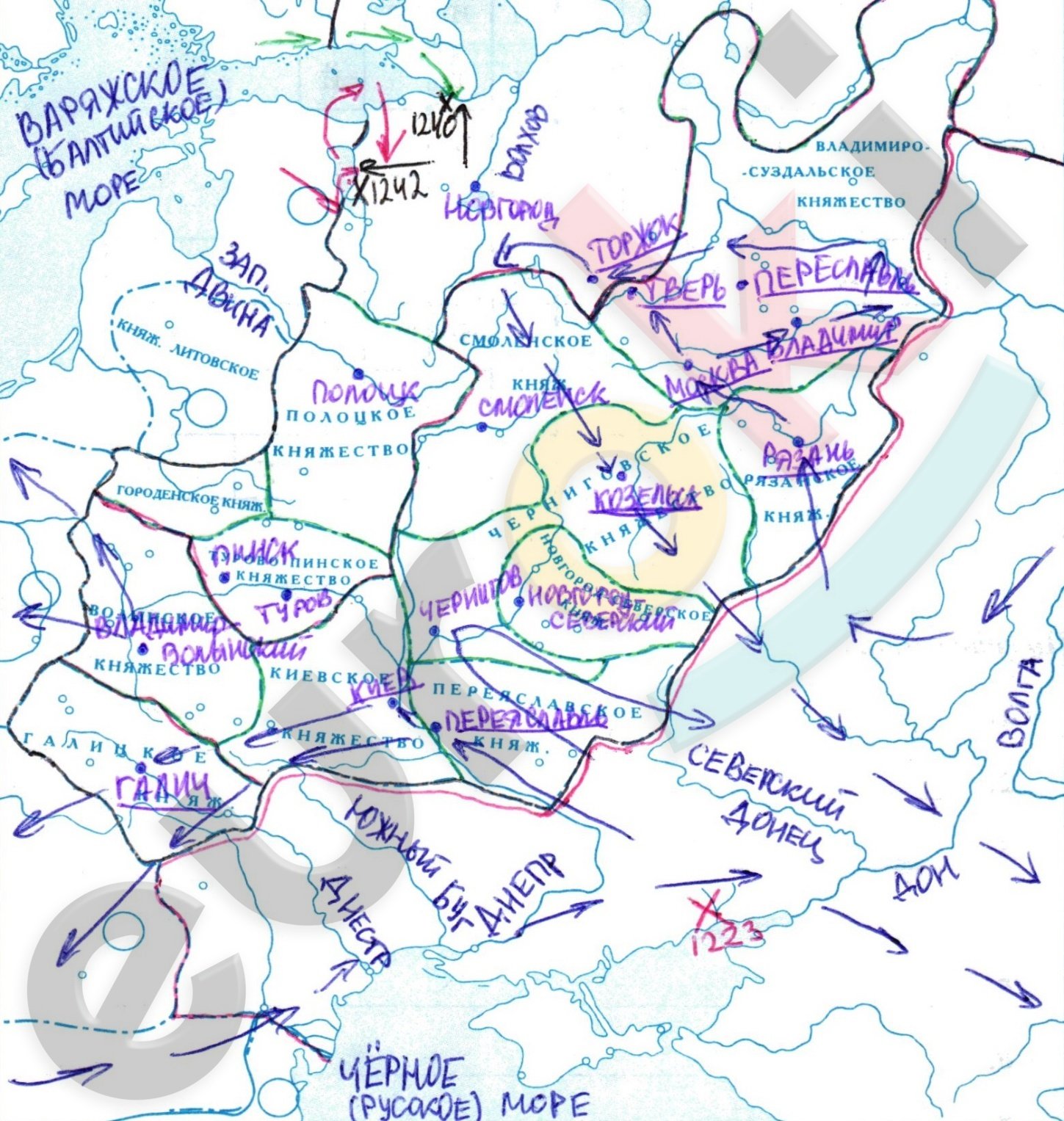 Монголо татарское нашествие на русь 1223 1242 контурная карта