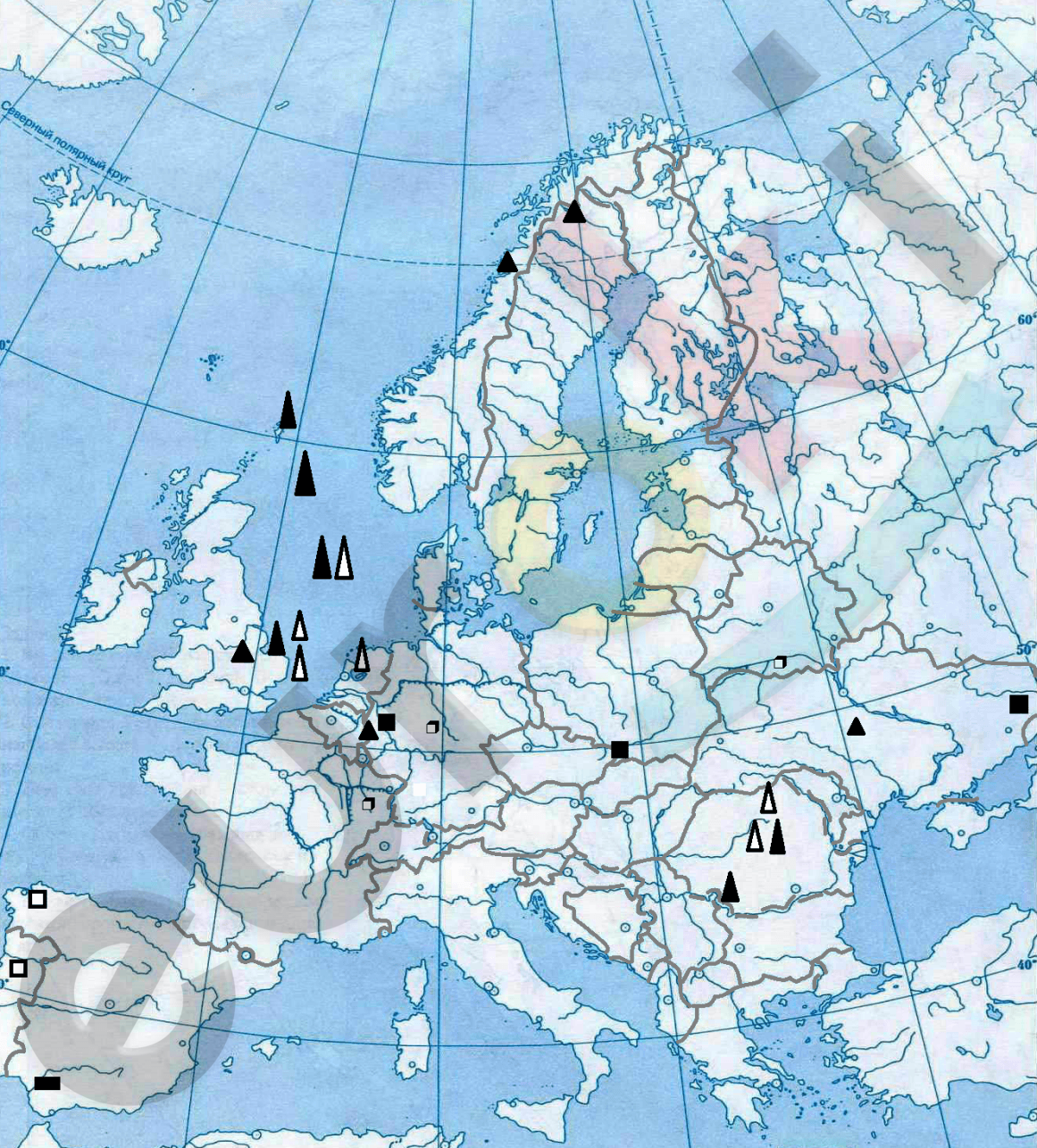 Зарубежная европа полезные ископаемые контурная карта