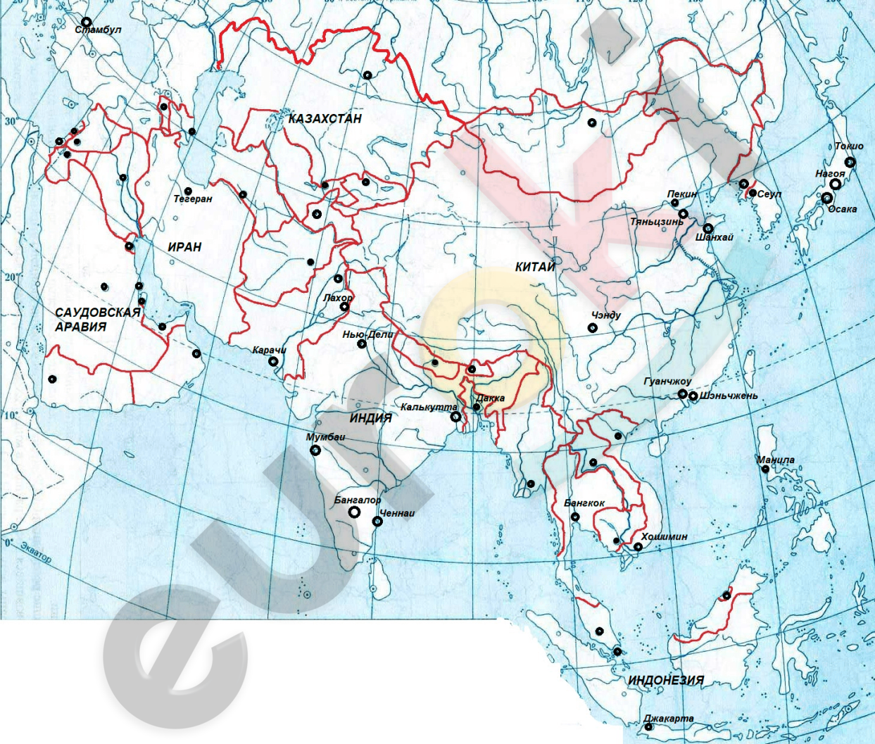 Карта зарубежная азия 11 класс контурная карта