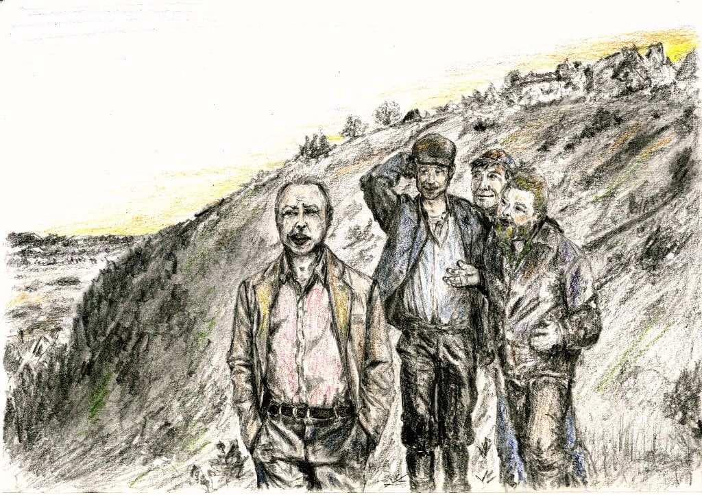 A group of men standing on a hill Description automatically generated